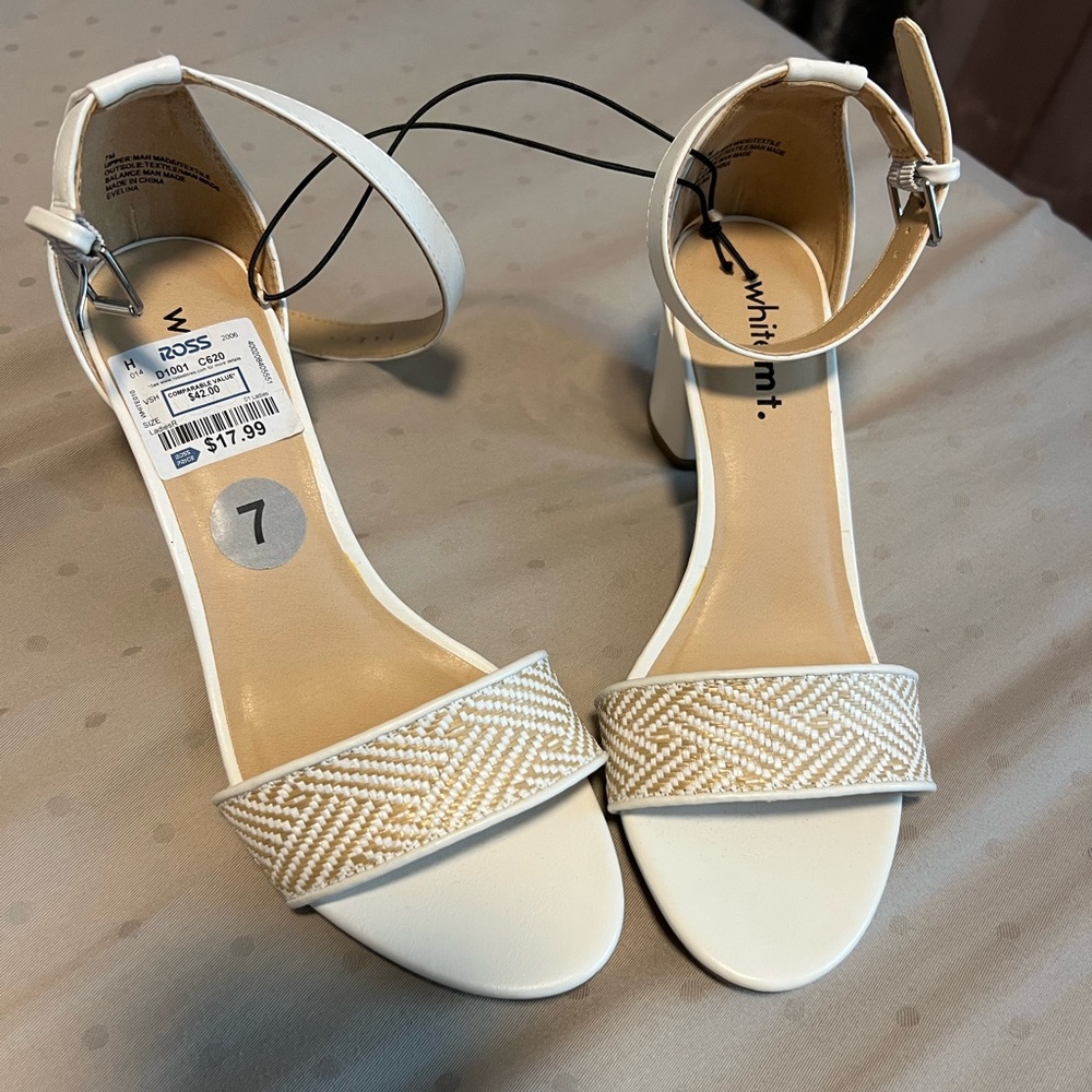White Small Heel Sandals with Straps